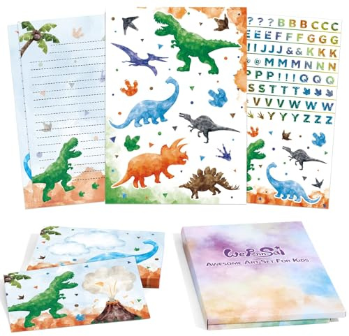 Juego de papelería para niños Juego de papelería para niños con dinosaurios Kit de escritura de cartas para adolescentes Juego de papel de cartas con dinosaurios Hojas de escritura