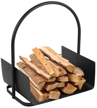 ISOISL Vedställ bärbar vedkorg med handtag kompakt träkorg för vedtidningar och böcker 40 x 30 x 50 cm vedhylla inomhus, utomhus
