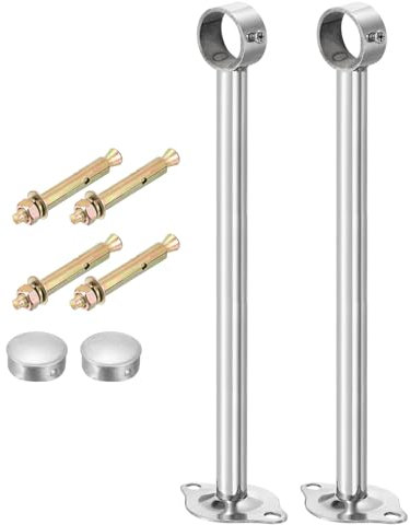 QUARKZMAN 2pz Staffa Asta Tenda a Soffitto, Adatta per Tubo 32mm/1,26 Lunghezza 300mm/11,81 Ganci Asta Tenda in Acciaio Inossidabile per Pareti Armadio Tubo Tenda, Argento