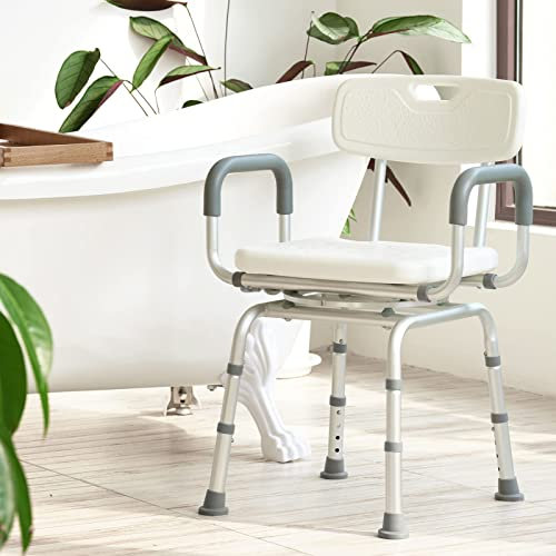 HMLSYZX Silla Bañera, Silla de Ducha Giratoria, Silla de Ducha Giratoria de 360 ​​Grados con Respaldo Y Cojín Antideslizante ​Regulable En Altura para Personas Mayores Discapacitados