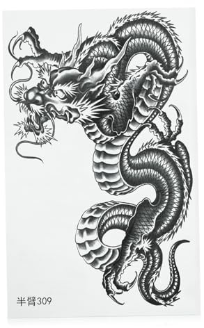 Black Dragon Temporary Tattoo Sticker Arm Sleeve for Men and Women | Waterproof Transfer Paper, Easy Removal, Long Lasting Wear, Beach and Bar Use, Body Art Accessory