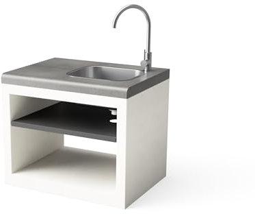 TUOZI - KITAWAY Standmodul mit Waschbecken und Wasserhahn aus Edelstahl für vorgefertigten Grill (weiß, grau - 84 x 63 x 63 cm) - Verwendung im Freien