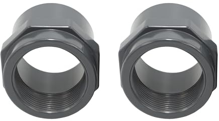 HAF 2X PVC Fittings Gewindemuffe mit 63mm x 2 | Klebemuffe x Innengewinde | Übergangsmuffe aus grauem PVC-U | PN16 für Rohr, Schwimmbad, Poolverrohrung, Druckleitung, Rohrleitung, Pool & Teich
