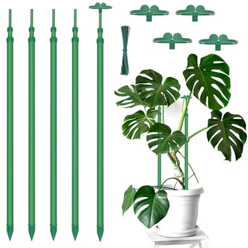 Extendable Plant Stakes, Length Scalable from 17.9IN to 42.3IN Plant Support Stake, Orchid Sticks with Clips for Indoor Outdoor,Garden Stakes for Plant,Tomato,Vegetables,Monstera,Vine - 5Pack