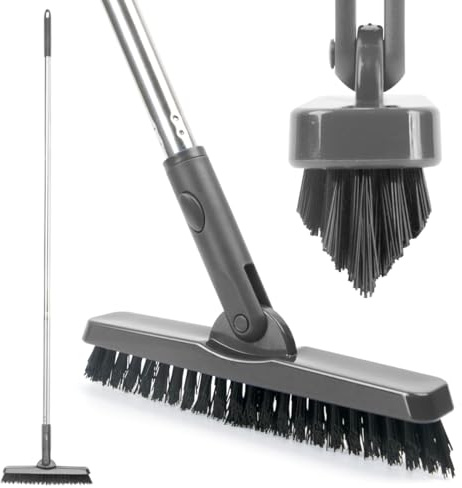 CELOX Grout Brush with Long Handle, Tile Grout Cleaner Brush for Tile Floors, for Shower Tile, for Cleaning Grout, Gray