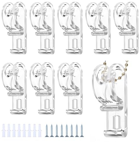 8Pcs Roman Blind Clips, Safety Roller Blind Chain P Clips Fixation Hook with 8 Screws and 8 Plastic Pillars for Roller Vertical and Roman Shades