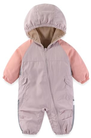 JiAmy Baby Toddler Lightweight Snowsuit for Fall & Mild Winter | Windproof Water-Repellent Fleece-Lined All-in-One Outdoor Suit for Pink 12-18 Months