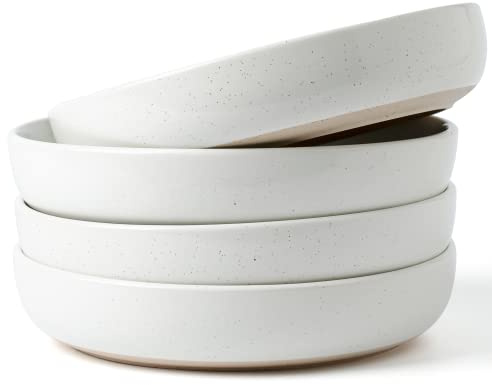 Richmount Milkyway Stoneware Pasta Bowls Set of 4, Salad/Cereal/Soup Bowl 21cm 974ml, Classic Bowl for All Pasta Dishes, Microwave and Dishwasher Safe, Serving Bowls Set of 4, White