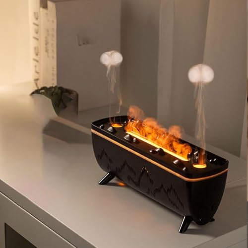 Umikk Flammen Quallen Aroma Diffuser, 320mL Luftbefeuchter Schlafzimmer, Luft-Aroma-Diffusor-Luftbefeuchter Und Simulierter Flamme/Sprühfunktion in Quallenform für Duftöle (Schwarz)