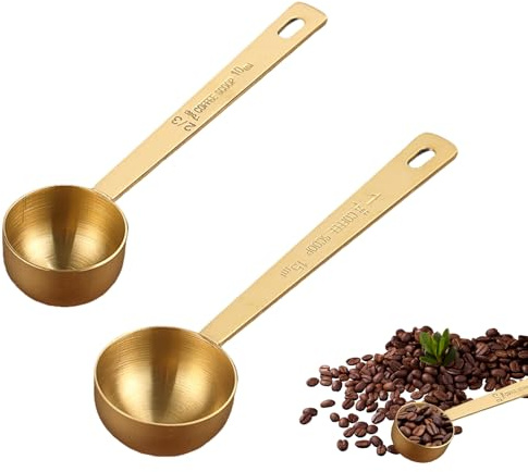 Embhlitfe 2 cucharas rituales doradas en diferentes modelos, cucharas medidoras de acero inoxidable, cuchara medidora de precisión de mango largo para café, proteína en polvo, leche en polvo, té