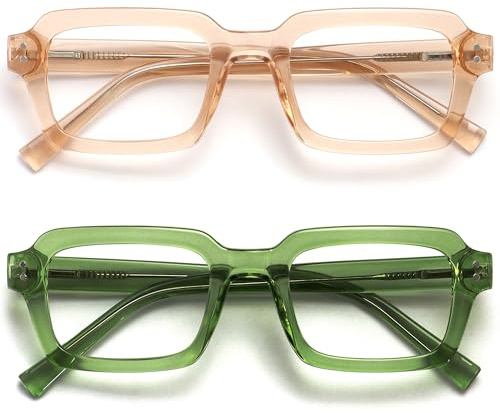 OPULIZE EDG Occhiali da lettura uomo e donna, Anti Luce Blu con Lenti Antiriflesso Antibagliore, Protezione UV, Rettangolare, Cerniere a Molla, Confezione da 2 Rosa Verde +2,00