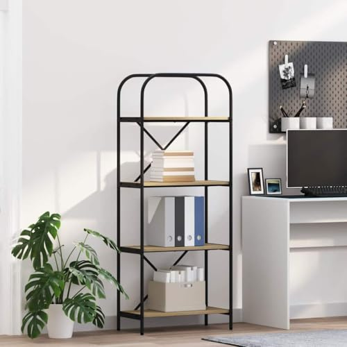 Mandloder Scaffale Sonoma rovere 60 x 30 x 146 cm, materiale in legno, 4 ripiani, moderna libreria, autoportante, gambe in acciaio, molto spazio, ideale per libri, piante, decorazioni