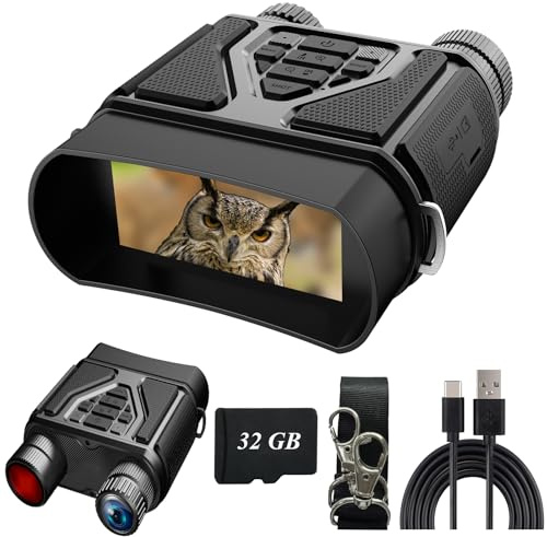 Binoculares Visión Nocturna, Prismáticos de Infrarrojos Digital Visor Nocturno Rango de 300m con LCD TFT de 3.0,Prismáticos Visión Nocturna 32GB para Observación y Grabación