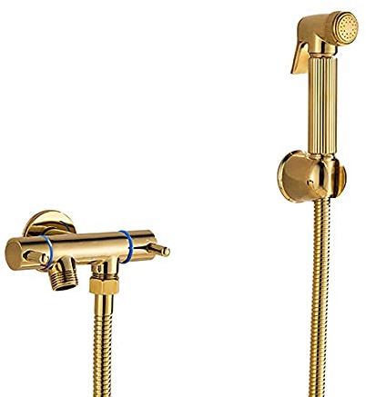 Golden Bidet Sprayer Kit - Wall Mounted Double Handle Bathroom Toilet Bidet Tap with Valve Set