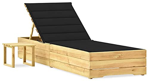 JHQHSM Lettino da giardino con tavolo e cuscino in legno di pino impregnato, schienale e poggiapiedi regolabili per un comfort ottimale, resistente alle intemperie e durevole