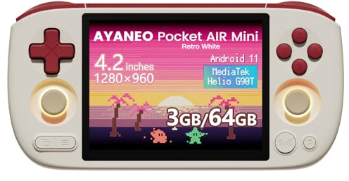 AKNES AYANEO Pocket AIR Mini, 3GB+64GB (Retro White) | Android 11 Retro Handheld Game Console, 4.2 500 Nits HD Screen (1280x960 LCD, 60Hz), Hall Joystick & Trigger,4500mAh battery