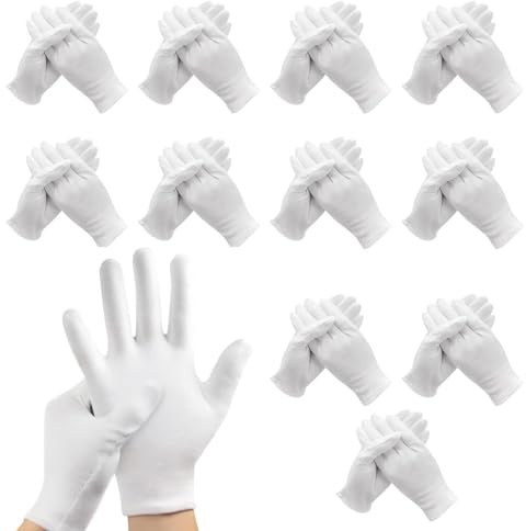 10 Pair White Cotton Gloves,Washable Shrink Resistant Cotton Gloves for Eczema, Dry Hands, Moisturizing, Inspection, Coin Handling and Jewelry