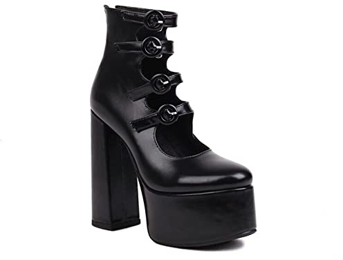 TVAFEDS Womens Boots Women Boots Sweet Hollow Buckle Thick Sole High Heel Shoes(1.5 UK)