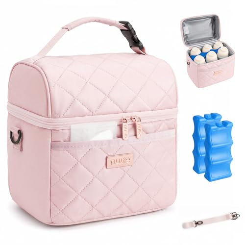 Nuliie Bolsa enfriadora de leche materna con bolsa de hielo para 6 biberones, color rosa