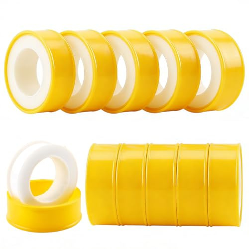 PHYNDR 10 Rollen Teflonband für Gas und Wasser, Dichtband Wasserleitung, PTFE Dichtband 15mm 12m, Teflonband Gewindedichtband für Sanitär und Heizungssysteme, Gewindedichtfaden Weiß