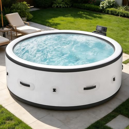 Spa Gonflable 6 Personnes, Spa Portable Économe en Énergie pour Extérieur, Rond 206x71cm, Chauffage Rapide 104°F, avec 150 Bulles d'Air & Couverture Thermique pour Terrasse Jardin Extérieur