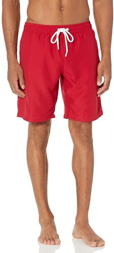 Amazon Essentials Herr Badshorts med Nätinnerbyxa, 23cm Benlängd med Fickor och Dragsko, Röd, L