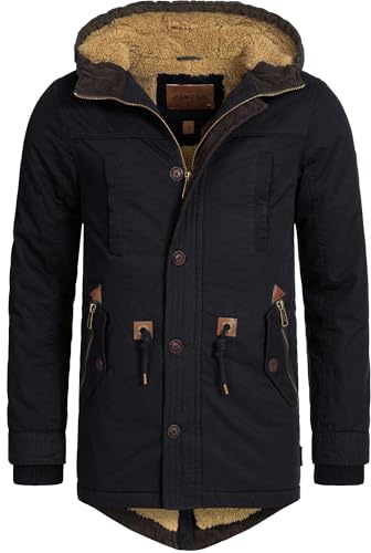 Indicode Hombres Barge Chaqueta de invierno con capucha y forro de peluche Black L