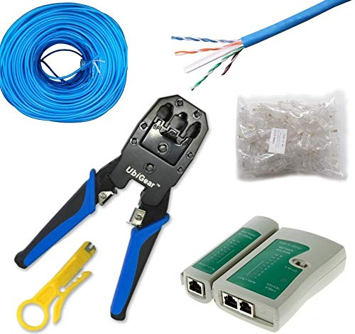 UbiGear - Juego de herramientas de red, con comprobador de red, crimpadora y 100 conectores RJ45, CAT5 y CAT5e.