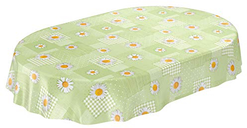 ANRO Wachstuchtischdecke Wachstuch Wachstischdecke Tischdecke Kamille Patchwork Grün Oval 200x140cm