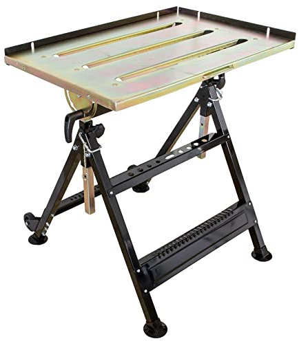 Saldatrice Con Piano di Lavoro in Acciaio - Inclinazione Continua, Altezza Regolabile, Banco da Lavoro Pieghevole Con Ruote per il Trasporto