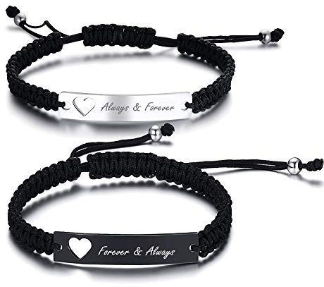 PJ JEWELLERY Magnetic Matching Bracelets For Couples - Personalised Stainless SteelBraided Rope Adjustable Mutual Attraction Couples Bracelets Distance Relationship Bracelet for Him and Her Soulmate
