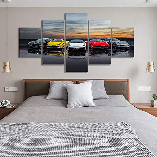 CHUADIAD Stampe Poster Decorazione per la casa Pittura su Tela 5 Pannelli Auto di Lusso Appendi Quadri Quadri modulari da Parete per Camera dei Ragazzi-Senza Cornice
