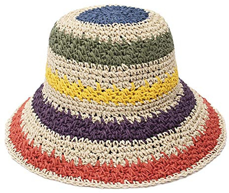 GEMVIE - Damen-Strohhut für den Strand, atmungsaktiv, Sonnenhut mit Visier im mexikanischen Stil, bunt, Pamela im Freien