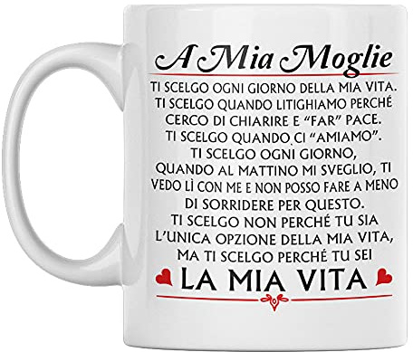 Vulfire Moglie Tazza Regalo donna compleanno Idea originale Idee Regali per lei per Natale Matrimonio, Dedica speciale (A Mia Moglie 2, Ceramica)