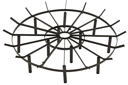 Rejilla de leña redonda de 101.6 cm, rejilla de leña redonda para leña, hoguera resistente para fogata al aire libre, estufa de leña y camping, color negro