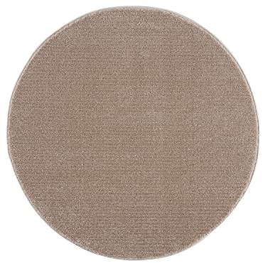 carpet city Teppich Wohnzimmer Modern - Einfarbig, Beige - 200x200 cm Rund - Flachflor-Teppiche Schlafzimmer - Hochtief-Effekt/ 3D-Optik - Streifen-Muster - Wohnzimmerteppiche Kurzflor