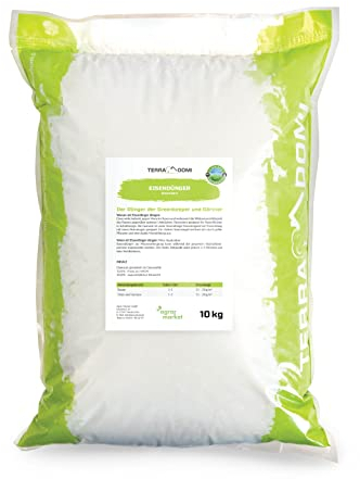 TerraDomi Eisendünger 10kg für ca. 400m² | Turbo-Dünger abgestimmt für vermooste Rasenflächen | Granuliert, streuwagengeeignet und staubfrei