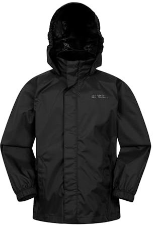 Mountain Warehouse Pakka Kids Waterproof Jacket - Wind Resistant, Lightweight,Breathable Rain Coat for Girls & Boys, Packaway Bag - For Rain, Autumn, Winter Black Kids Size 11-12 Years