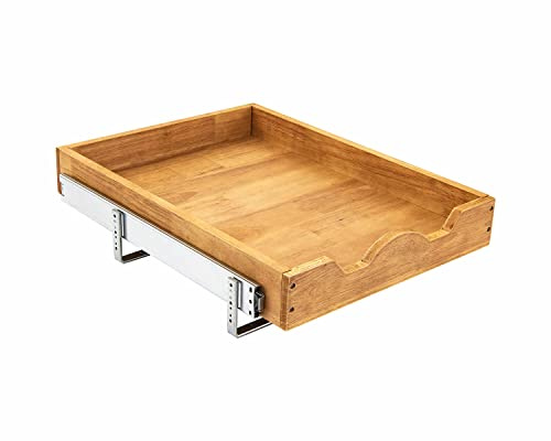 DINDON Pull Out Cabinet Organizer (17 W x 18 D) 1 Tier，Single Tier Oak Wood Under Cabinet Slide Out Shelf Drawer Box…