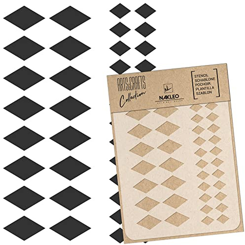 NAKLEO Malschablone für Handwerk A4 21x30cm, Diamanten Raute Geometrisch Muster, Wiederverwendbare Kunststoff DIY & Scrapbooking Zeichenschablone, Decoupage Kunst Vorlage, Wand Stoff Möbel Holz