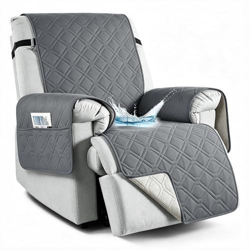 aolceth Sesselschoner für Fernsehsessel, 100% Wasserdicht Sesselbezug für Relaxsessel, Anti-Rutsch Antifouling 1 Sitzer Sesselschoner mit Taschen，Möbelschutz, 91x79in