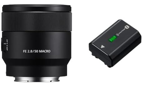 Sony SEL-50M28 Makro Objektiv (Festbrennweite, 50 mm, F2.8, Vollformat, geeignet für A6700, A6600, A6400, A6100, ZVE10, E-Mount) schwarz & NPFZ100.CE Wiederaufladbarer Akkupack der Z-Serie - Schwarz