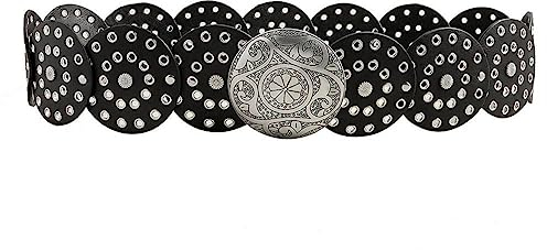 LIUZHIPENG Breiter Scheibengürtel für Damen, hohles Leder, runder Taillengürtel mit Metall, Vintage-Westergürtel, silberfarben, Einheitsgröße