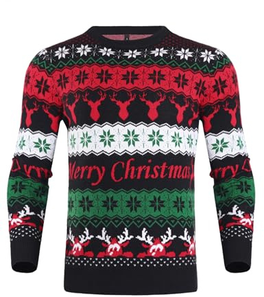 iClosam Maglione Natalizio Uomo Invernale Maglia Girocollo Caldo Maglia a Maniche Lunghe Lavorato a Maglia per Natale Famiglia