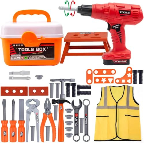 Woeau 43 PCS Kids Tool Set - With Electric Drill Screwdriver Nuts and Wrenches Toy Tools Christmas and Birthday Gifts Educational Toys Tool Set for 3+