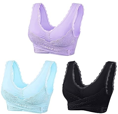 3er Pack BHS Damen Ohne Bügel Ohne Bügel Push Up Luftiger BH Set Frauen 2023 Mode Sexy Spitzen-BH Yoga-BH Crop Top Bra mit Verstellbarem für Schlafen Fitness Outdoor