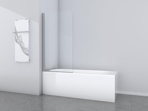 Marwell Mampara plegable Silver Glow de 80 x 140 cm con una sola hoja de cristal de seguridad de 6 mm con perfil de aluminio