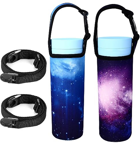Bulckrew 2pcs Wasserflasche Neopren Beutel 400-500ml Flaschen Thermo-Hülle Taschen Isolierte Neopren Flaschenhülle mit Verstellbarem Schultergurt (Sternenhimmel)
