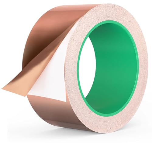 50mm x 20m Kupferband Gegen Schnecken, Beidseitig Leitende Kupferfolienband, Schneckenband, EMI Kapton Tape, Copper Foil Tape, Selbstklebend Abschirmband, Kupferfolie Klebeband, Schneckenschutz