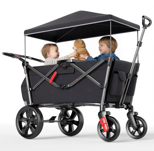 EVER ADVANCED Carrello pieghevole per bambini con tetto, passeggino pieghevole Cintura di sicurezza 2x5 punti, carrello di trasporto con zaino, trazione e spint,freno a pedale, Capacità di peso 50KG